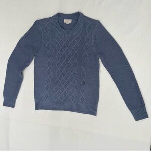 NWOT LOFT Women's Sweater Crewneck Chunky Cable Knit Blue Preppy Boho Cozy Sz S